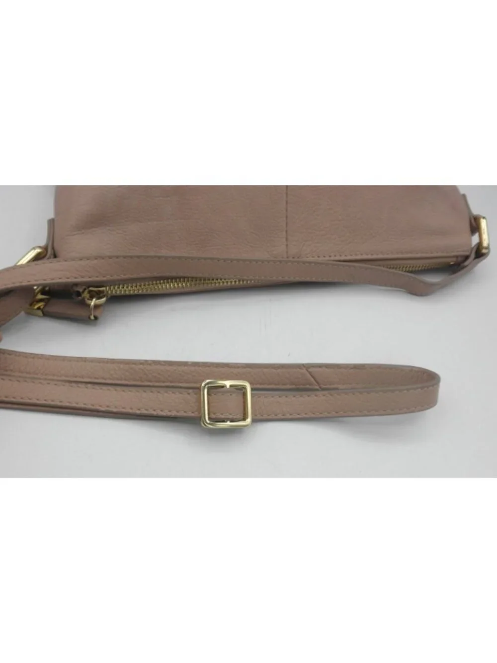Margot Peach Blush Leather Double Top Zip Crossbody Shoulder Bag Genuine Leather - Picture 9 of 16
